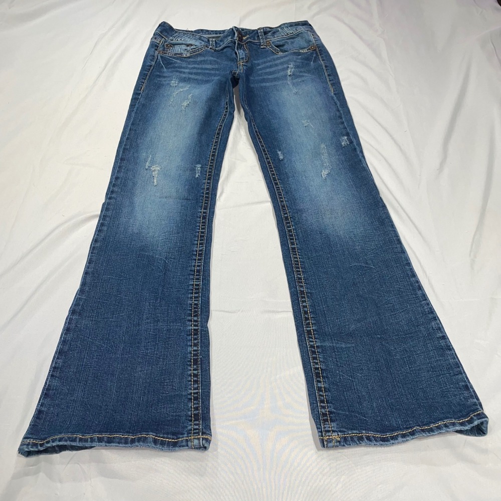 Vanity Premium Collection Women Distressed Bootcut Jeans Medium Wash 28W 33L